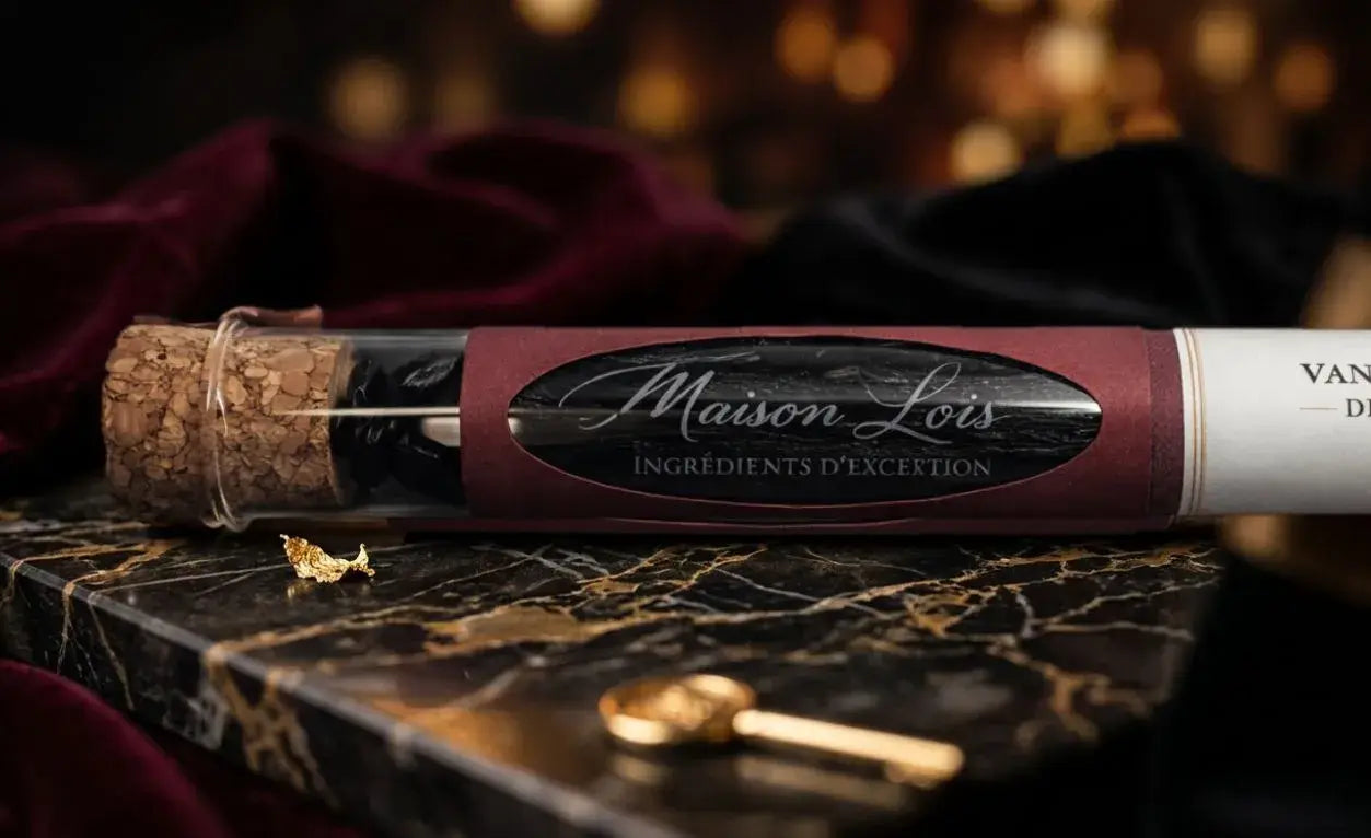 Vanille Bourbon Gourmet de Sambava à Madagascar, cinq gousses sélectionnées par Maison Loïs en Suisse.